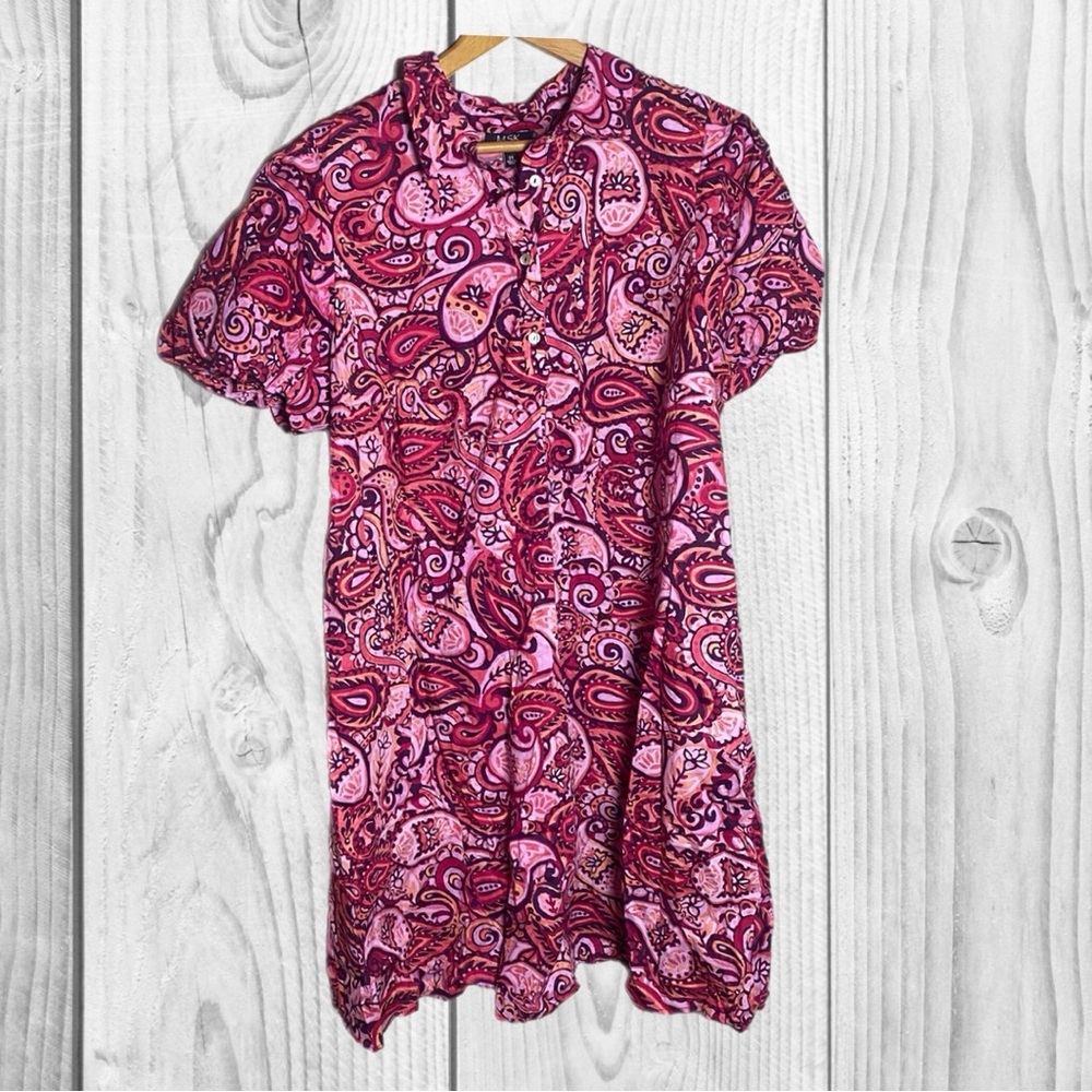 MSK Pink Paisley Short Sleeve Button Front Dress size 2x artsy boho